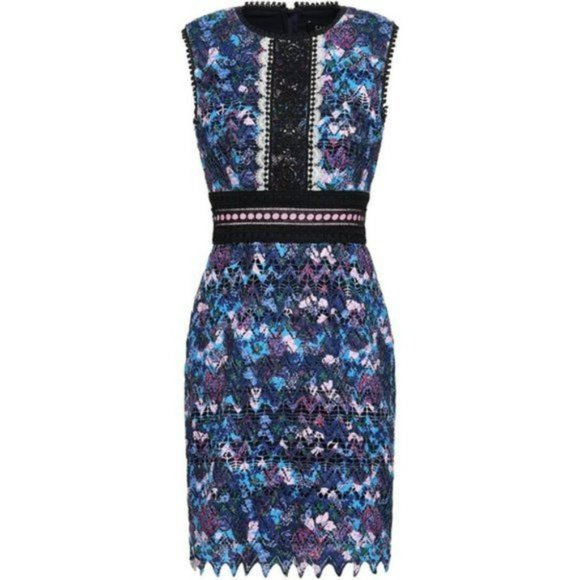 SALONI Trudi Sleeveless Chevron Lace Sleeveless Cocktail Dress Blue Multicolor 0 - Picture 11 of 16